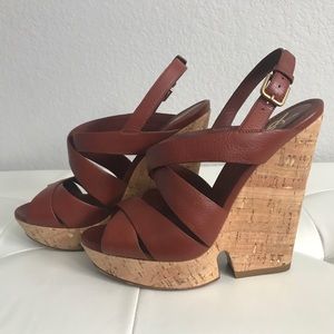Yves Saint Laurent Leather Cork Wedges